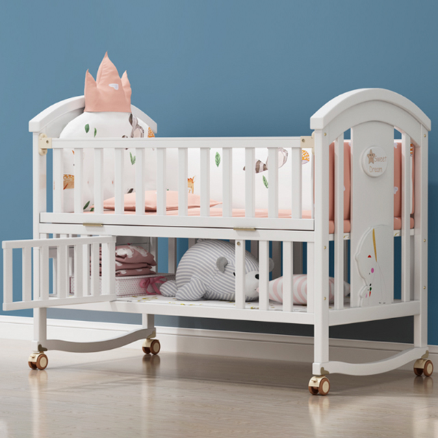 Wooden Baby Cot Adjustable Height Bed, Wooden Baby Bed Guard